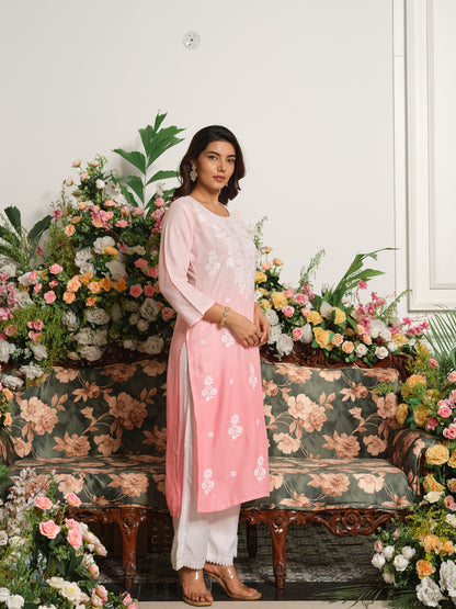 Yoke Design Round Neck Calf Length Straight Kurta