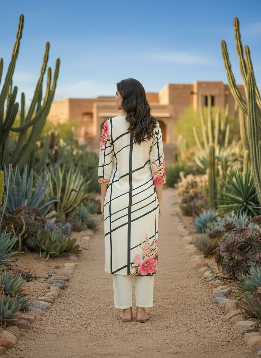 Printed Round Neck Kurta & Trousers Kurta Set