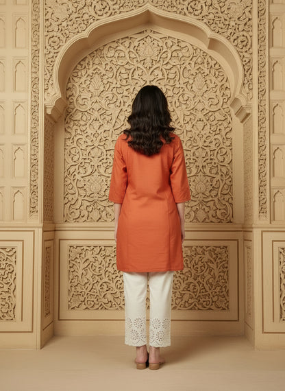 Floral Embroidered Notch Neck Straight Kurtis