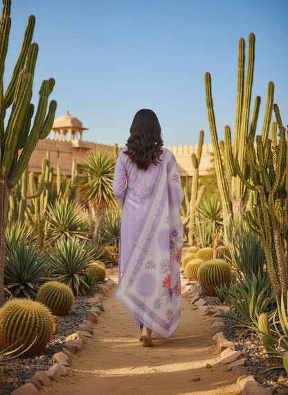 Printed Tissue V-Neck Kurta Trousers & Dupatta