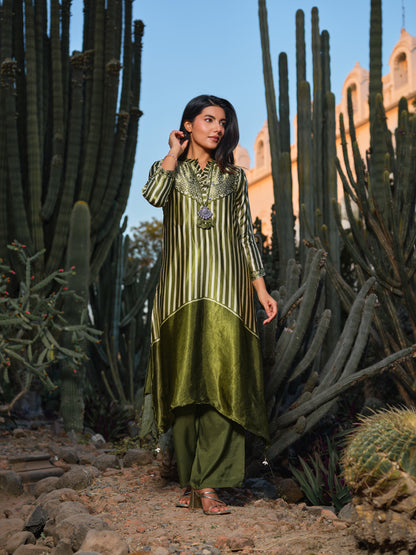 Striped Mandarin Collar Co-Ord Set