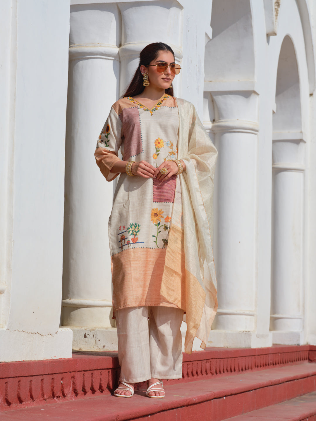Embroidered V-Neck Kurta Sets