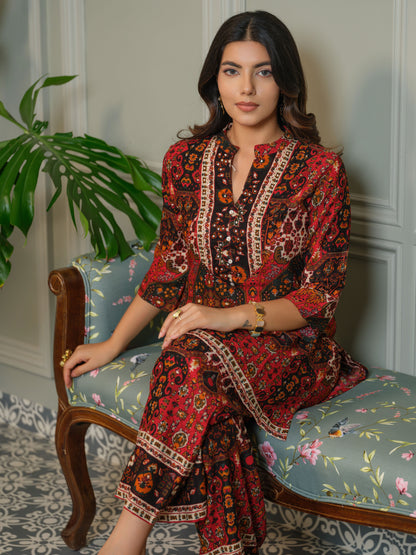 Ajrak Printed Tunic & Palazzo Co-Ord Set