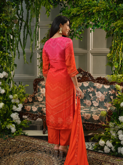 Pink Crepe Silk Handwork Kurta Set with Chiffon Dupatta