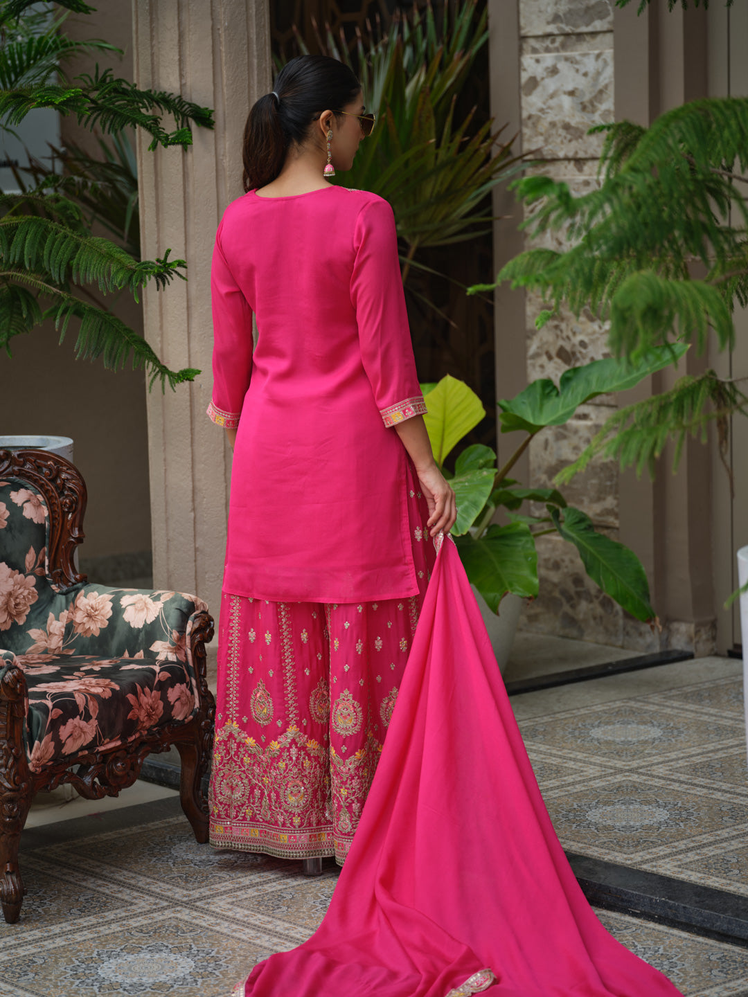 Women Ethnic Motifs Embroidered Kurta with Sharara & Dupatta