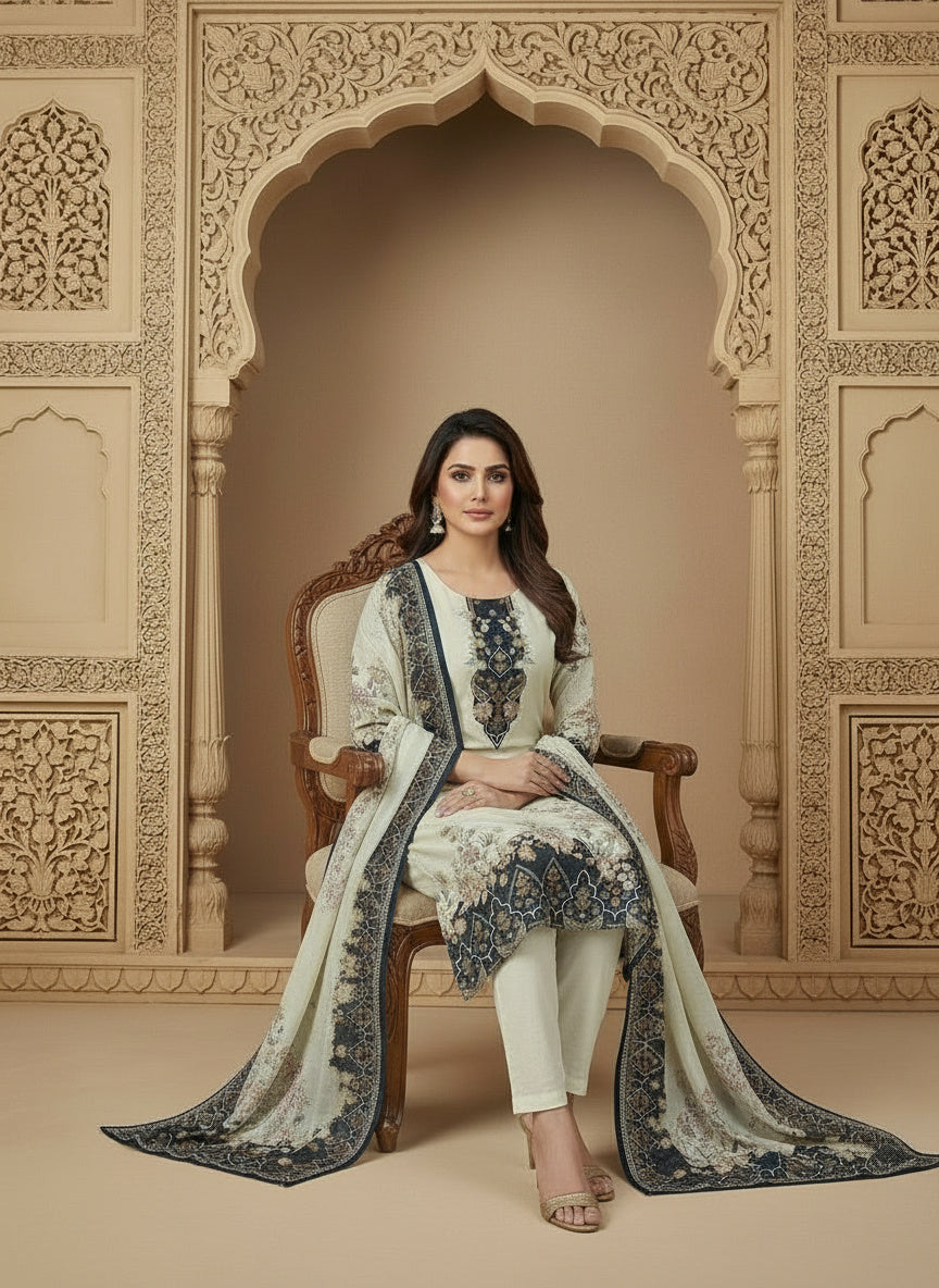 Printed Round Neck Kurta & Trousers Kurta Set