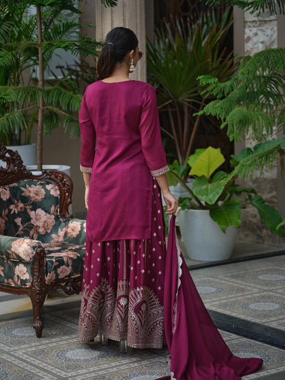 Women Ethnic Motifs Embroidered Kurta with Sharara & Dupatta