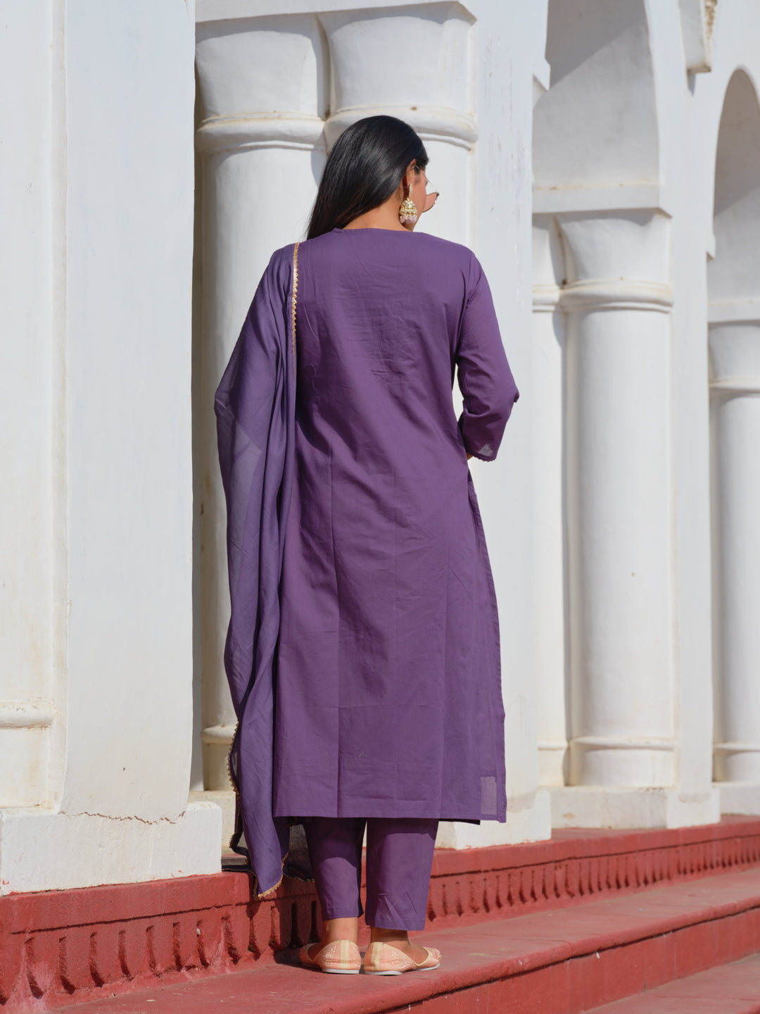 Printed V-Neck Kurta & Trousers With Dupatta