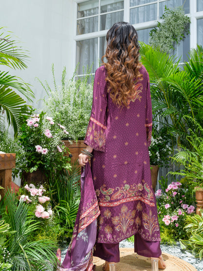 Purple Crepe Embroidered Pakistani Style Kurta Set with Dupatta – Mirror & Shell Work