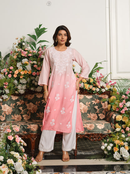 Yoke Design Round Neck Calf Length Straight Kurta