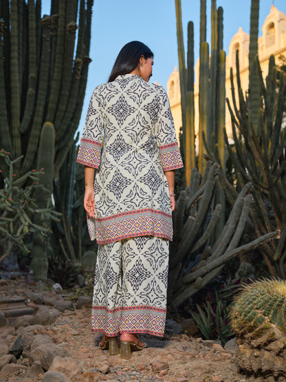 Printed Mandarin Collar Top & Palazzos Co-Ords