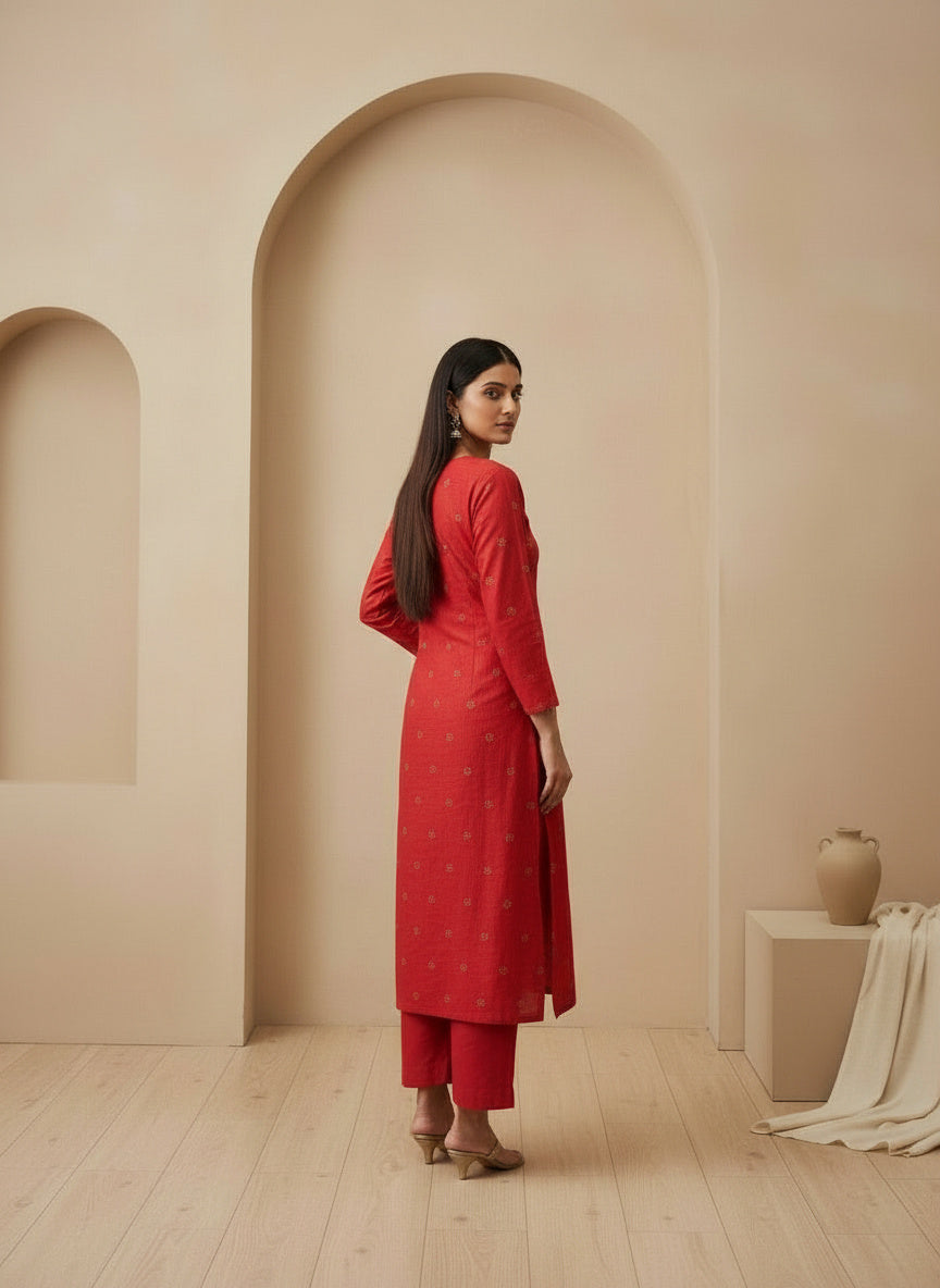 Printed V-Neck Kurta & Trousers With Dupatta