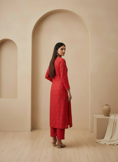 Printed V-Neck Kurta & Trousers With Dupatta