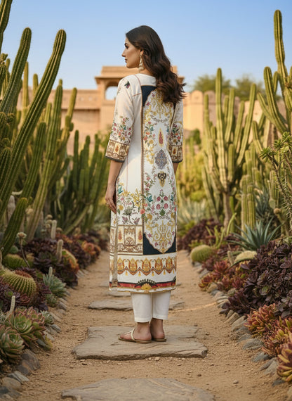 Printed Round Neck Kurta & Trousers Kurta Set