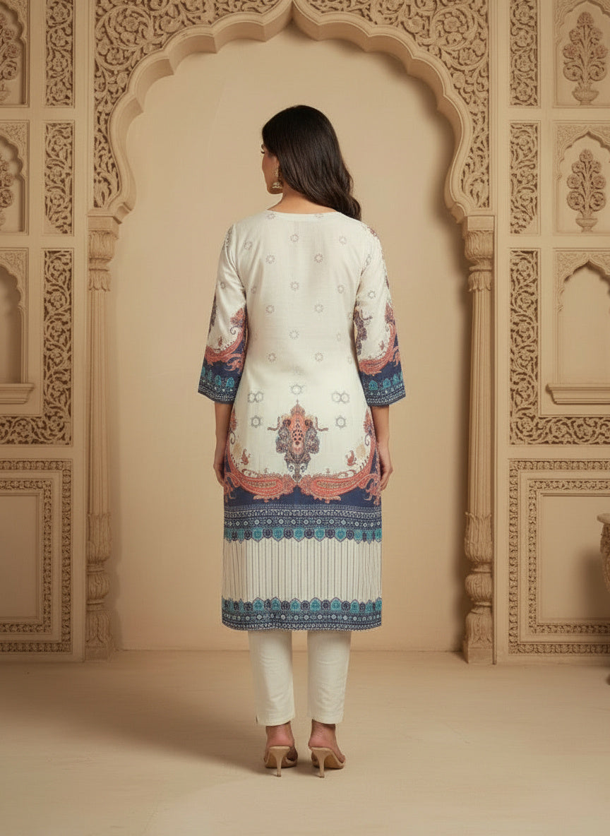 Printed Round Neck Kurta & Trousers Kurta Set
