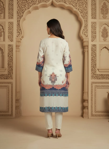 Printed Round Neck Kurta & Trousers Kurta Set