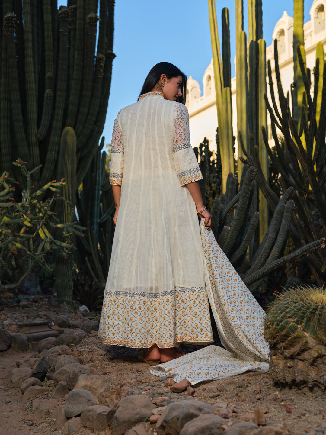Women Ethnic Motifs Printed Panelled Mirror Work Kurta with Trousers & With Dupatta