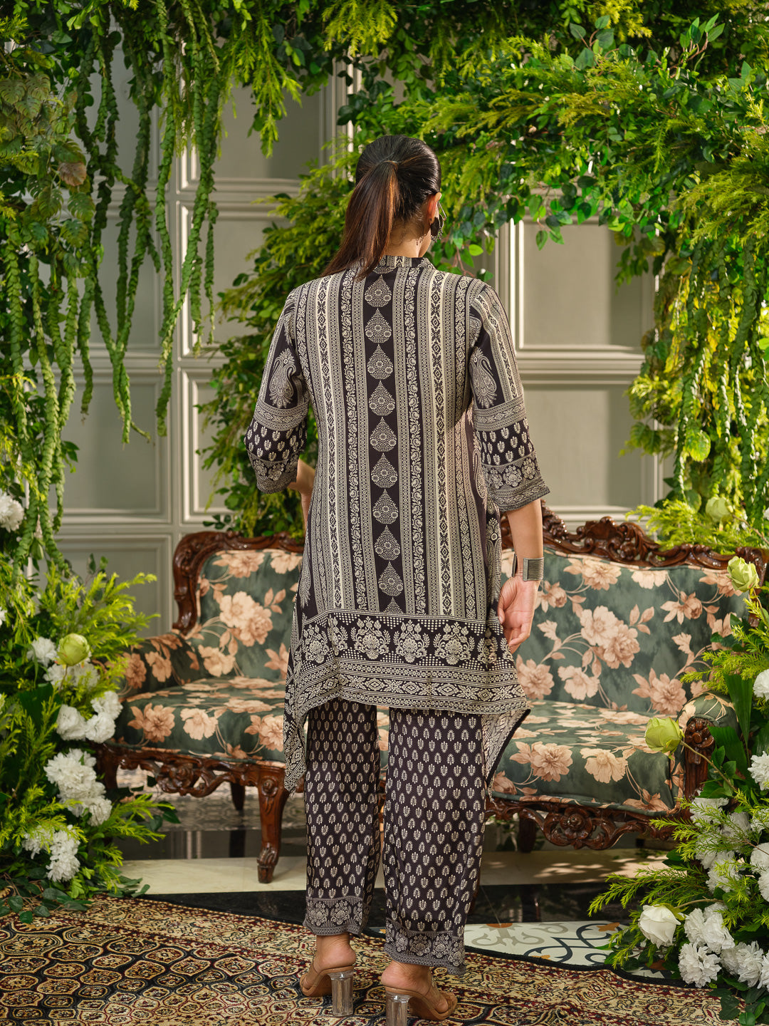 Elegant Black Printed Coord Set with Palazzo Pants
