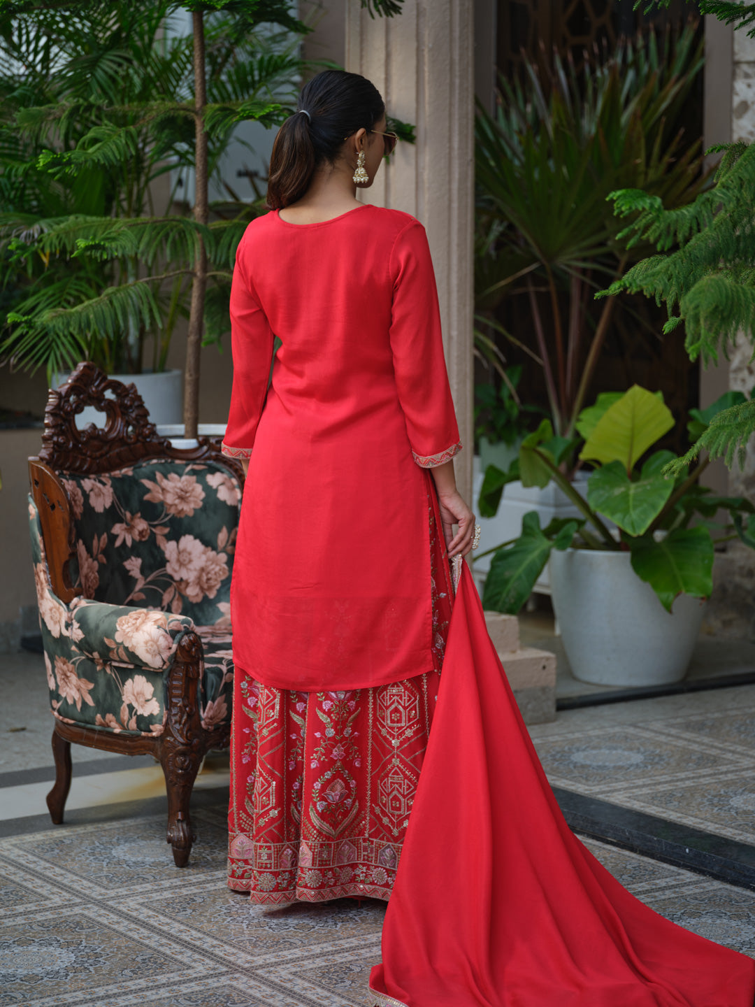 Women Ethnic Motifs Embroidered Straight Kurta & Sharara With Dupatta