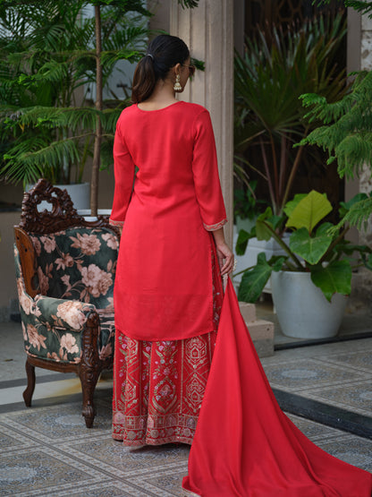 Women Ethnic Motifs Embroidered Straight Kurta & Sharara With Dupatta