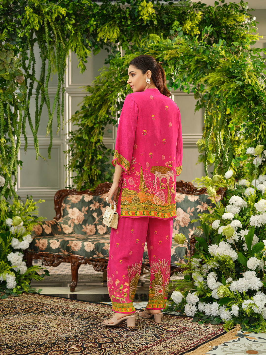 Pink Digital Print Co-ord Set with Handwork