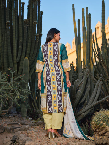 Printed Round Neck Kurta & Trousers Kurta Set