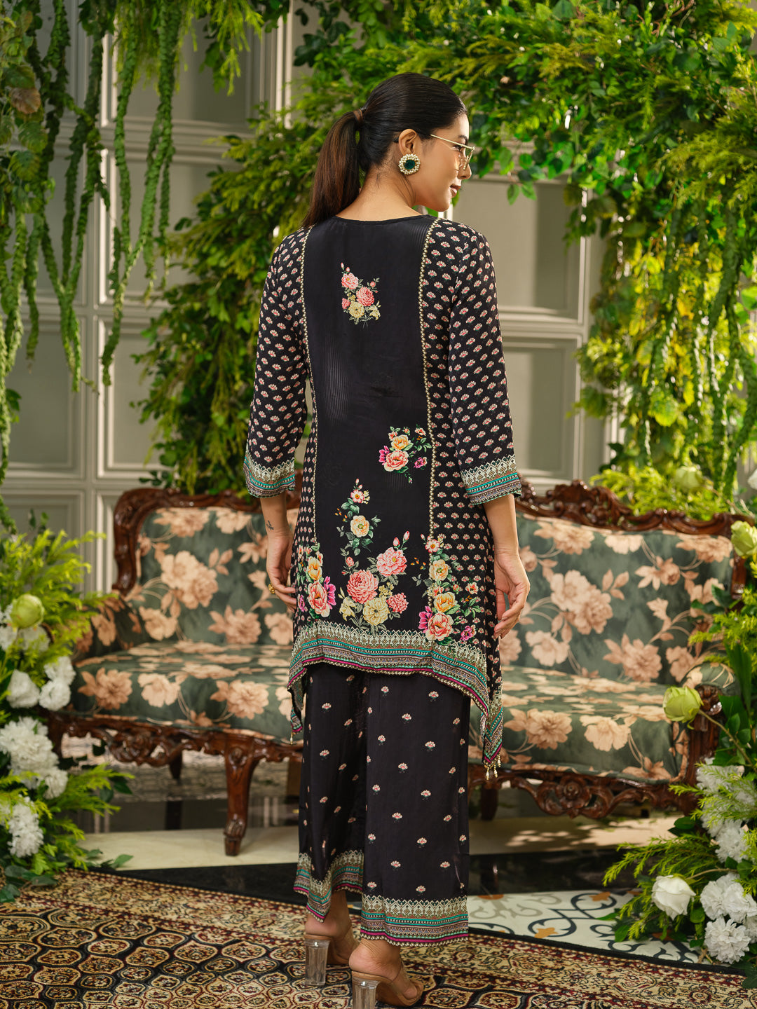 Black Digital Print Co-ord Set with Handwork