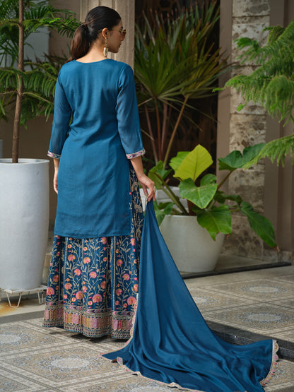 Women Ethnic Motifs Embroidered Kurta with Sharara & Dupatta