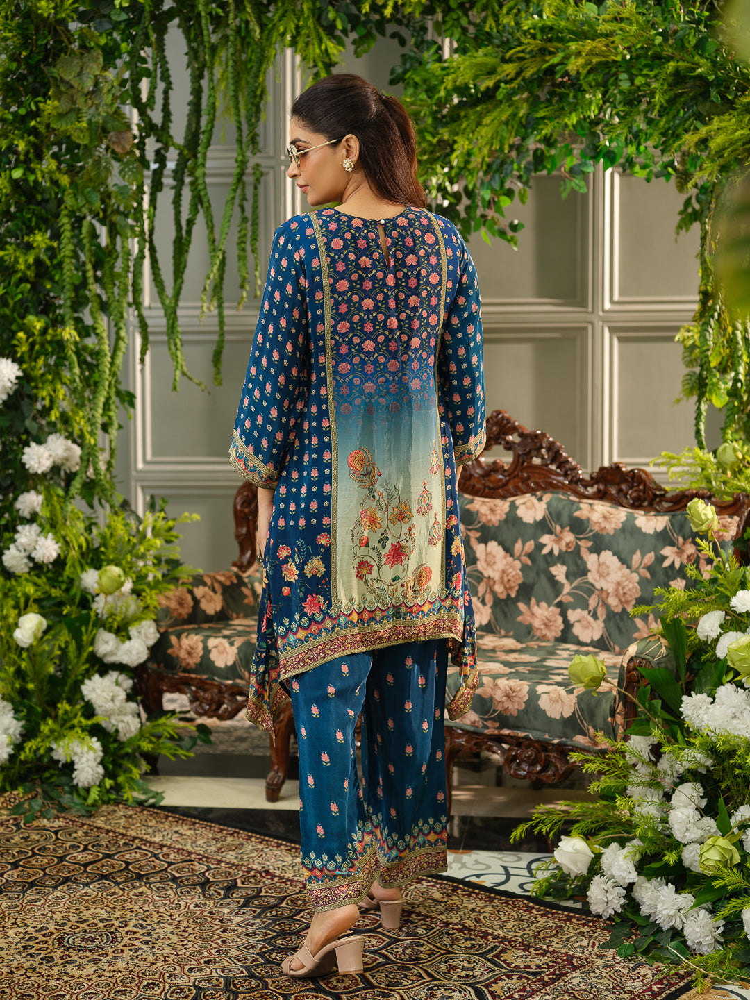Teal Floral Digital Print Co-ord Set