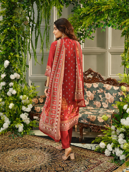 Red Digital Print Kurta Set with Heavy Handwork & Dupatta