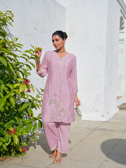 Embroidered V-Neck Kurta & Trousers Kurta Sets