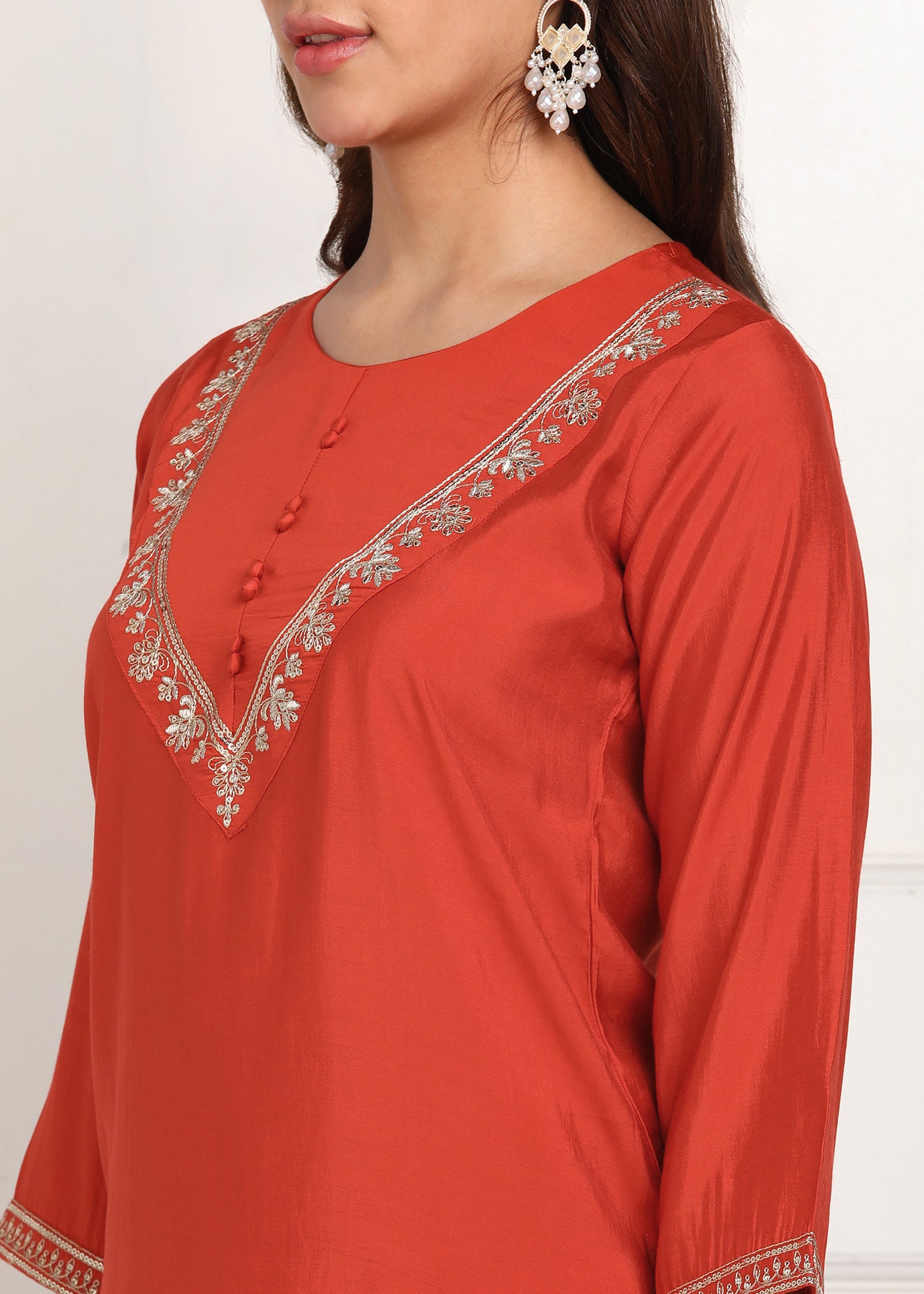 Rust Orange Embroidered Co-ord's