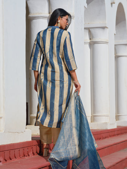 Printed Mandarin Collar Kurta & Trousers Kurta Sets