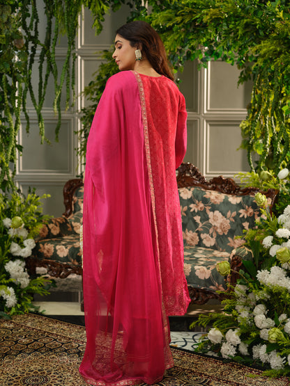 Women Printed Regular Mirror Work Straight Kurta With Trouser & Dupatta