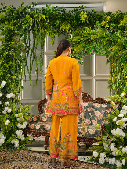 Orange Digital Print Co-ord Set with Handwork