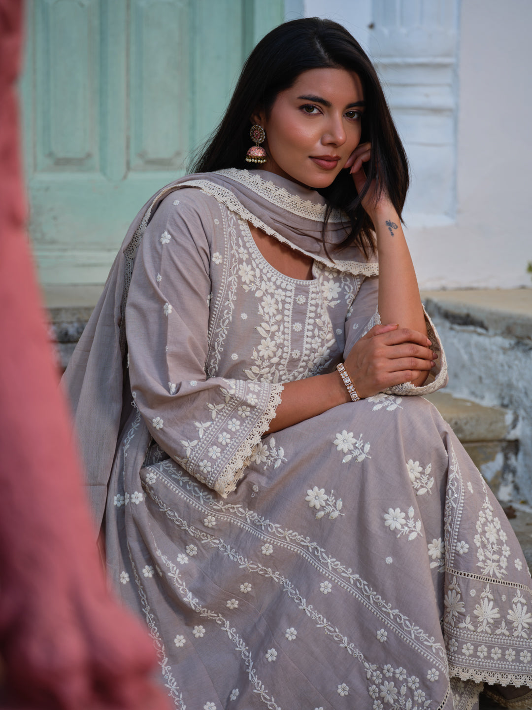 Embroidered Round Neck Kurta & Trousers Kurta Set