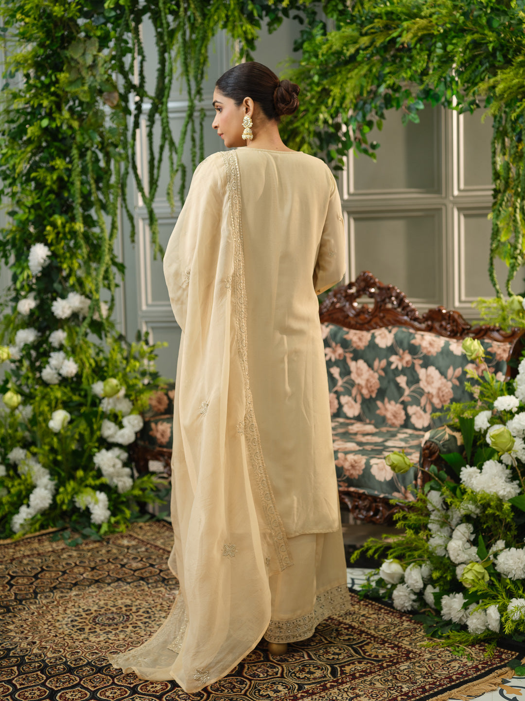 Embroidered Mirror and Cut Work Pakistani Kurta with Trouser and Dupatta Set
