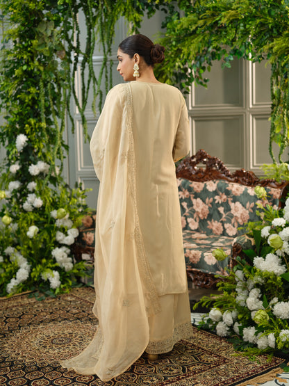 Embroidered Mirror and Cut Work Pakistani Kurta with Trouser and Dupatta Set