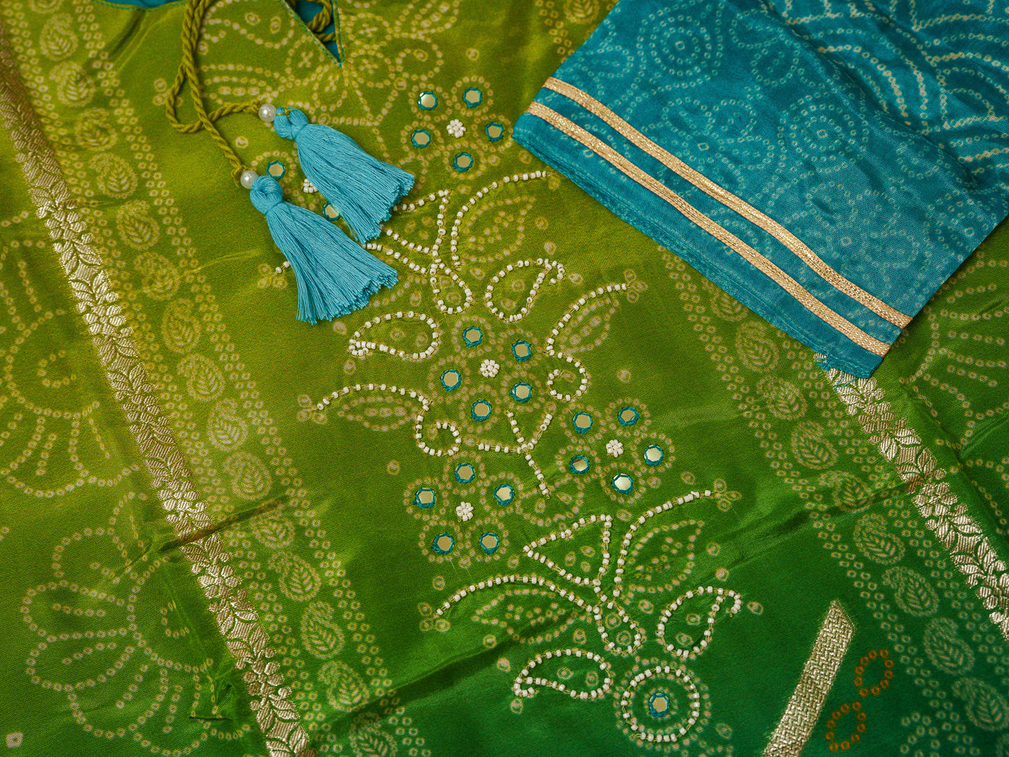 Teal & Green Crepe Silk Printed Kurta Set with Dupatta