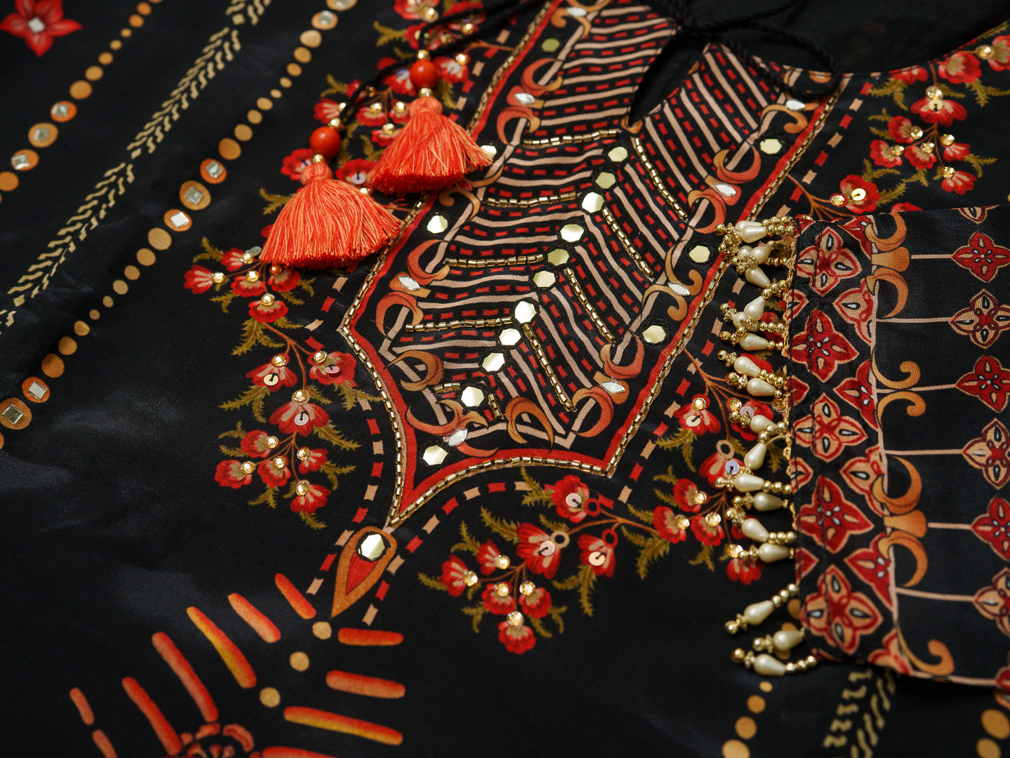 Black Digital Print Kurta Set with Heavy Handwork