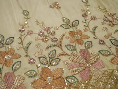 Off White Embroidered Kurta Set with Rust Orange Banarasi Dupatta