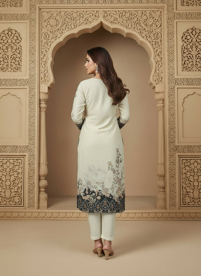 Printed Round Neck Kurta & Trousers Kurta Set