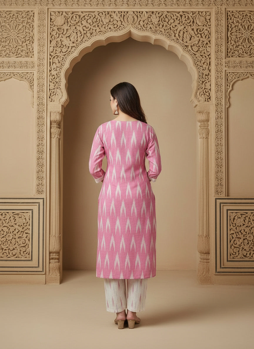 Embroidered Round Neck Straight Kurta & Trousers With Dupatta