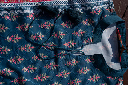 Printed Mandarin Collar Kurta & Trousers With Dupatta