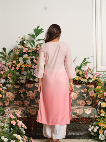 Yoke Design Round Neck Calf Length Straight Kurta