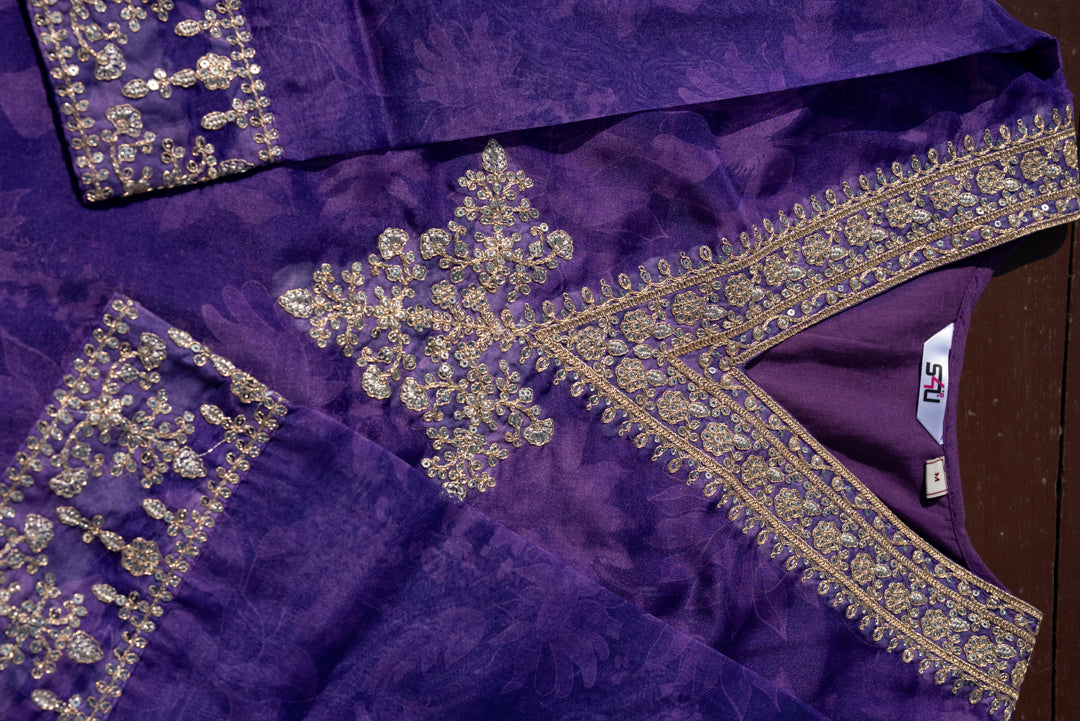 Embroidered V-Neck Kurta & Trousers With Dupatta