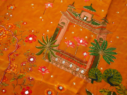 Orange Digital Print Co-ord Set with Handwork