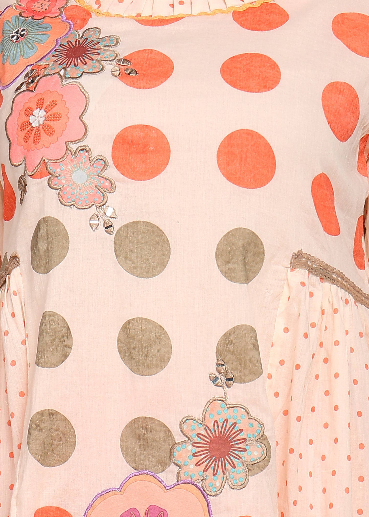 Cotton Printed A-Line C Cut Kurta with Balloon Tie-Up Sleeves & Straight Pants