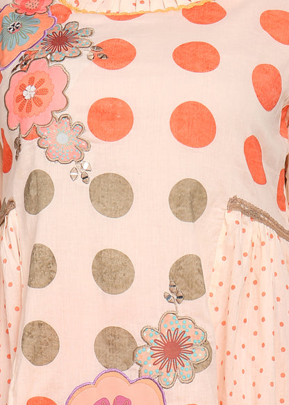 Cotton Printed A-Line C Cut Kurta with Balloon Tie-Up Sleeves & Straight Pants