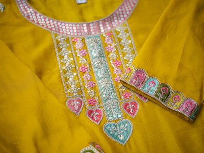 Embroidered Straight Kurta & Sharara With Dupatta